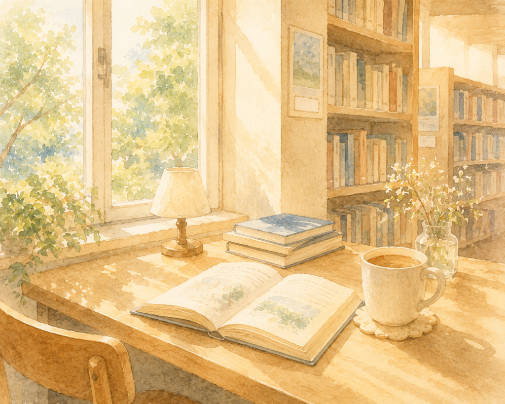 図書館の水彩イラスト